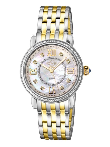 GV2 Reloj de mujer Marsala 9864B de cuarzo suizo con diamantes, acero inoxidable bicolor.