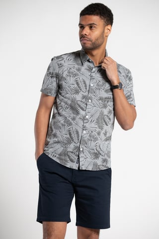 Grey Printed Chambray Short-Sleeve Shirt