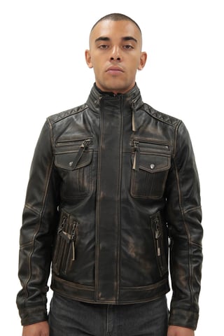Chaqueta de motociclista retro de cuero para hombre - Toronto