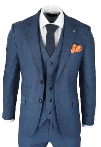 Traje azul de 3 piezas para hombre, cuadros príncipe de Gales, clásico, ligero, ajustado, moderno