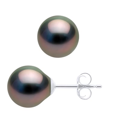 Earrings of Silver 925 and Real Cultured Tahiti Pearls Oval 8-9 mm