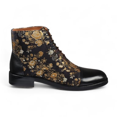 Botines Oxford de piel con estampado floral negro para hombre de Justin Reess - Adam