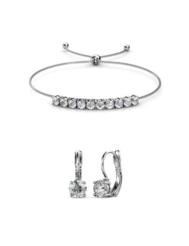 Conjunto Mia Cristal Redondo - Plata y Cristal