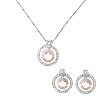 Orphelia 'Azalea' Women's 925 Sterling Silver Set: Chain-Pendant + Earrings - Silver/Rose SET-7095/1