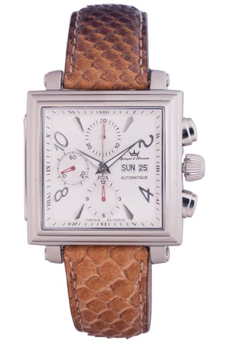 Reloj Yonger con correa de cuero marrón y esfera blanca