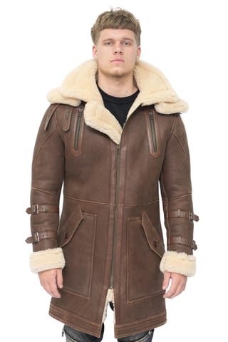 Gabardina de piel de oveja cálida de 3/4 para hombre - Medina