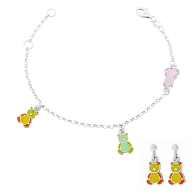 Orphelia 'Bear' Child's 925 Sterling Silver Set: Bracelet + Earrings - Silver SET-7140/YE