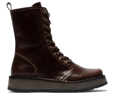 Botas de vestir informales con cordones hasta el tobillo de cuero marrón RAMI043 para mujer de Fly London