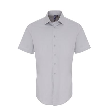 Premier Mens Stretch Fit Poplin Short Sleeve Shirt (Silver)