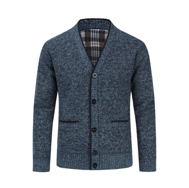Men's Cardigan with Two Pocket Button Stand-Up Collar Cardigan for Winter Blue