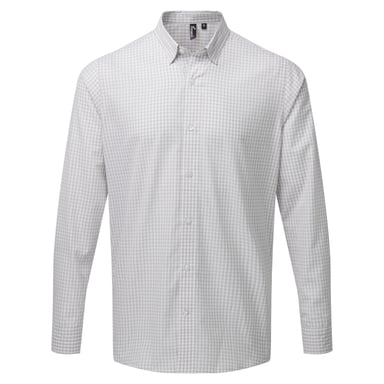 Premier Mens Maxton Check Long Sleeve Shirt (Silver/White)