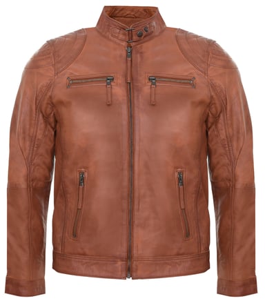 Chaqueta de cuero para carreras con cremallera y estilo motero