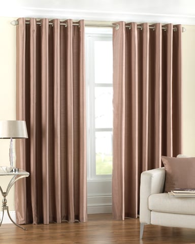 Fiji Silk Effect Eyelet Curtains in Latte