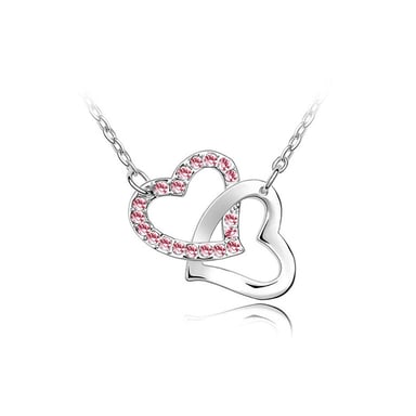 Swarovski - Double Heart Necklace made with a Pink Crystal from Swarovski and Rhodium plated