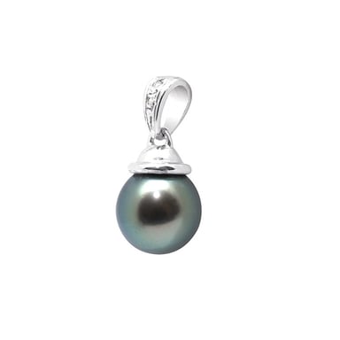 Black Tahitian Pearl, Diamonds Pendant and Sterling Silver 925/1000