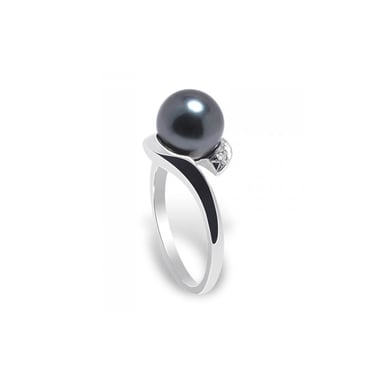 Black Tahitian Pearl, Diamonds Ring and White Gold 375/1000