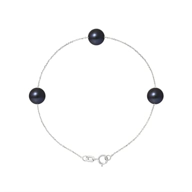 3 AA Black Freshwater Pearls Bracelet and 750/1000 White Gold