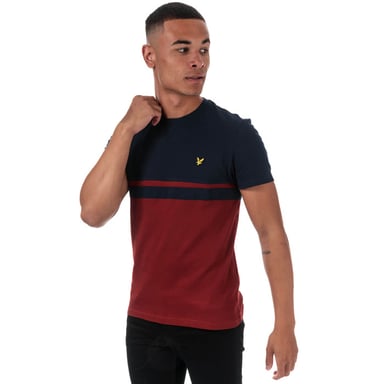 Men's Lyle And Scott Panel Stripe T-Shirt in Navy Red