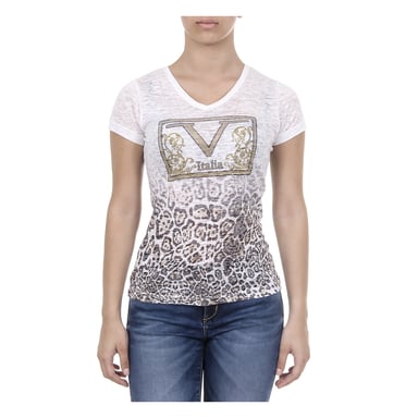 V 1969 Italia Womens T-shirt Short Sleeves V-Neck White EVELYN