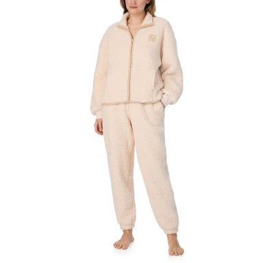 DKNY Conjunto de top con cremallera y jogger de sherpa Crema