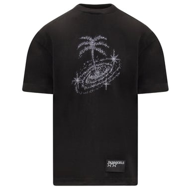 Palm Angels camiseta negra con diseño de galaxia brillante