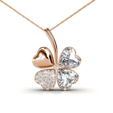 Colgantes de cuatro hojas: oro rosa y cristal