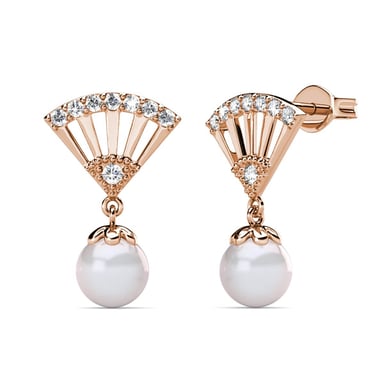 Pendientes de perlas Ingride - Oro rosa y cristal