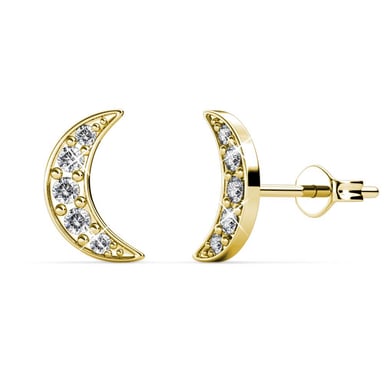 Pendientes de media luna en oro y cristal