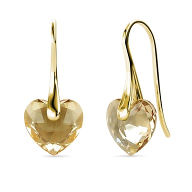Pendientes de corazón de cristal - Oro y ámbar