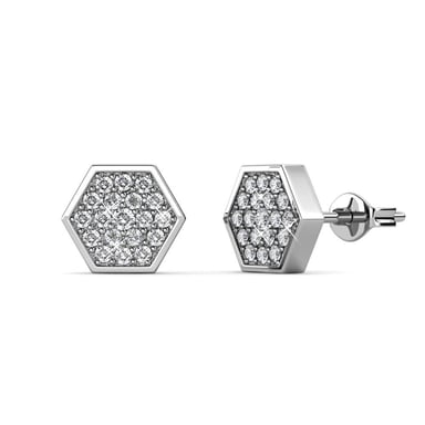 Pendientes Hexagonales - Plata y Cristal