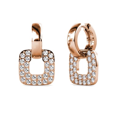 Pendientes cuadrados clásicos en oro rosa y cristal