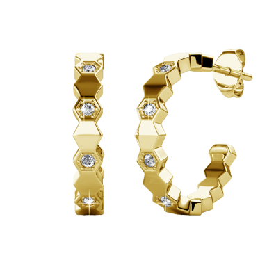 Pendientes curvos de oro y cristal