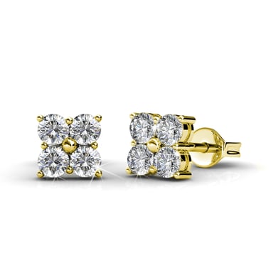 Pendientes cuadrados dulces - Oro y cristal