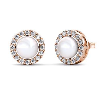 Pendientes circulares de perlas en oro rosa y cristal