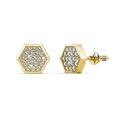 Pendientes Hexagonales - Oro y Cristal