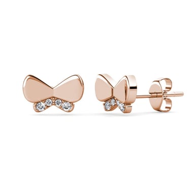 Pendientes de lazo de mariposa - Oro rosa y cristal
