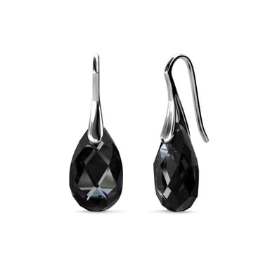 Pendientes con forma de lágrima y gancho - Plata y negro