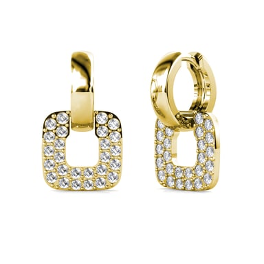 Pendientes cuadrados clásicos - Oro y cristal