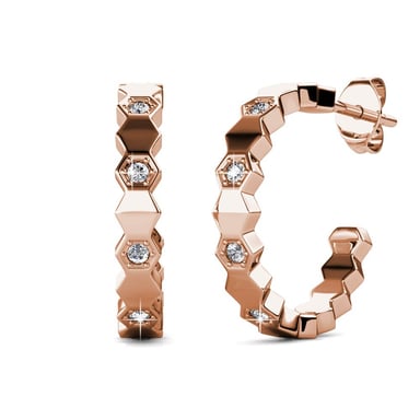 Pendientes curvos de oro rosa y cristal