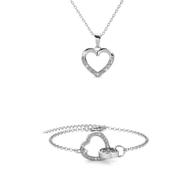 Conjuntos de collares con corazones cerrados: plata y cristal