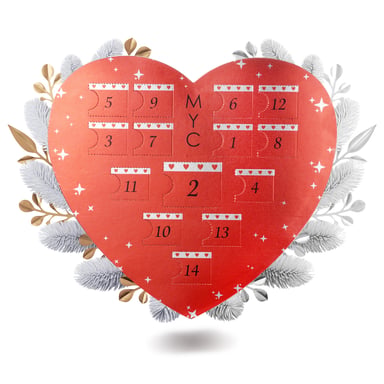 Calendario de Adviento Corazón Sorpresa - 14 Joyas - Oro, Oro Rosa, Plata y Cristal