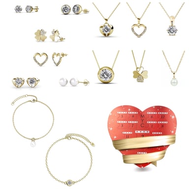 Calendario de Adviento Corazón Sorpresa - 14 Joyas - Oro y Cristal