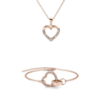 Conjuntos de collares con corazones cerrados: oro rosa y cristal