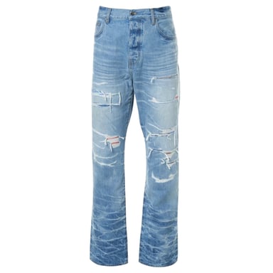 Vaqueros de denim azul índigo desteñido de corte recto con parche Aloha de Amiri
