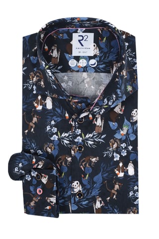 R2 Animal Print Shirt Navy