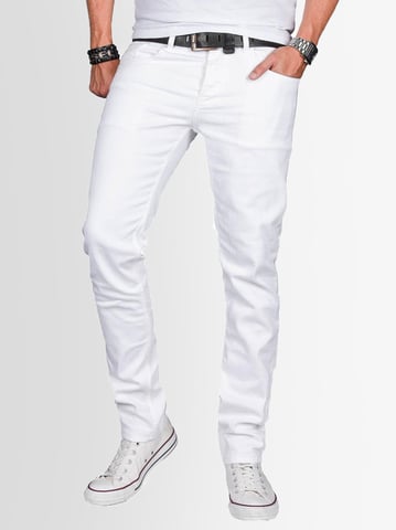 A. Salvarini Vaqueros de Hombre Slim Fit Elástico 5 Bolsillos – Blanco