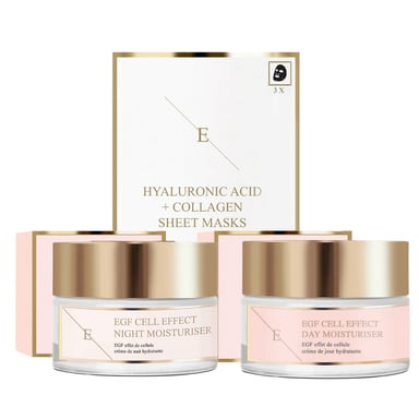 EGF Cell Effect Crema Hidratante de Día 50ml+EGF Cell Effect Crema Hidratante de Noche 50ml + Mascarilla de Ácido Hialurónico y Colágeno - 3 hojas