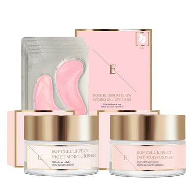 EGF Cell Effect Day Moistruseir + EGF Cell Effect Night Moisturier + Almohadillas oculares de Flor de Rosa