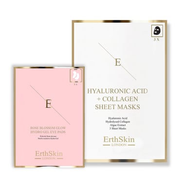 Mascarilla de Ácido Hialurónico y Colágeno - 3 hojas + Almohadillas de Contorno de Ojos Rose Blossom Glow Hydro-Gel 5 X 2