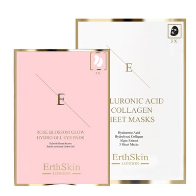 Mascarilla de Ácido Hialurónico y Colágeno - 3 hojas + Almohadillas de Contorno de Ojos Rose Blossom Glow Hydro-Gel 5 X 2
